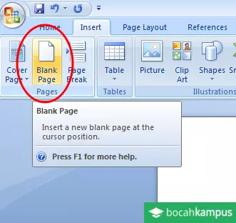 insert blank page di word 2007 dan 2010