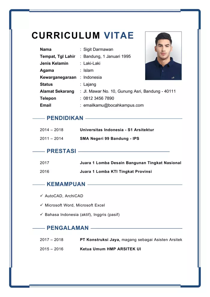 contoh cv bahasa indonesia untuk beasiswa